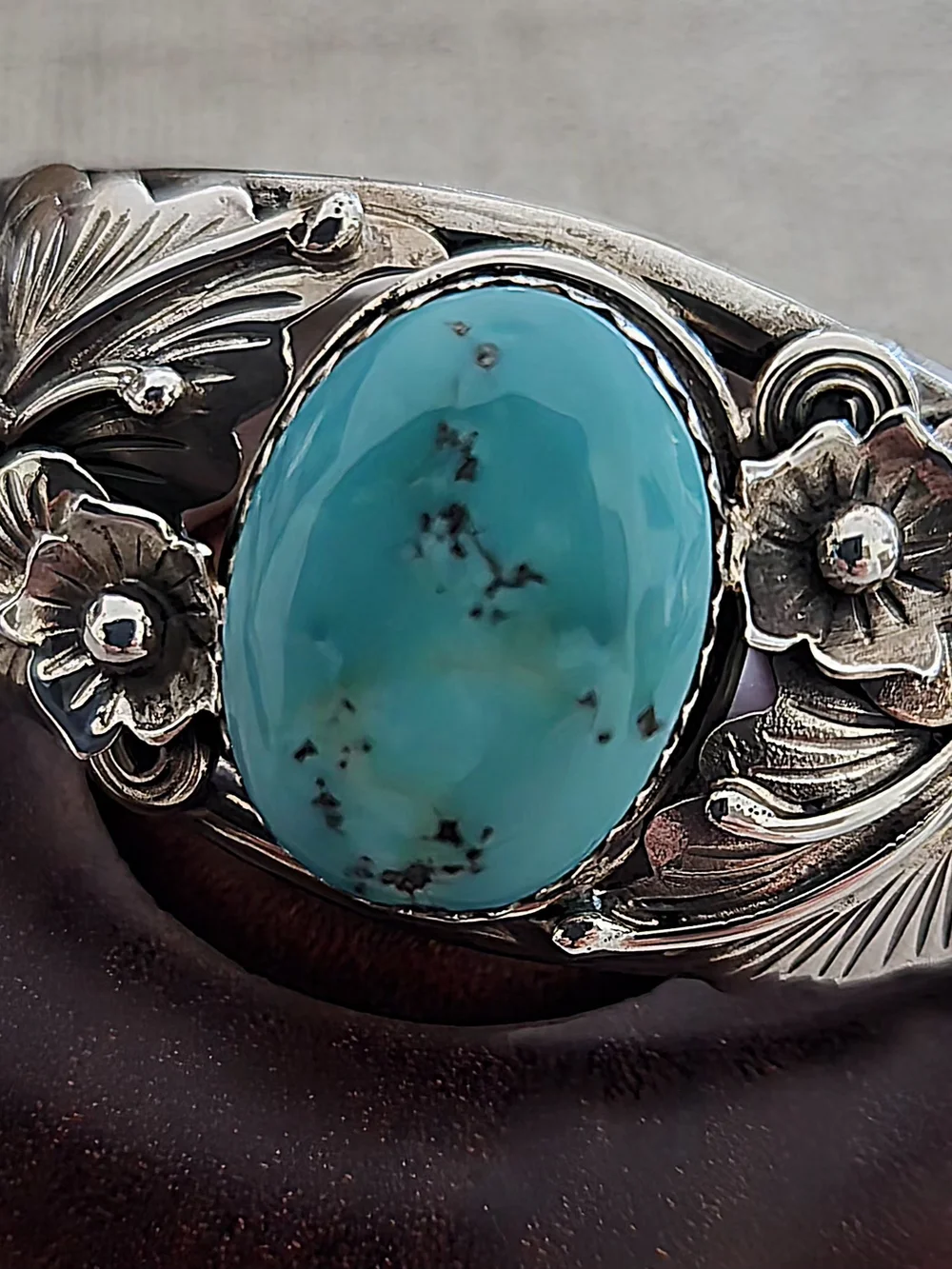 Turquoise Floral Sterling Cuff Bracelet - Blue Turquoise - Picture 5 of 7